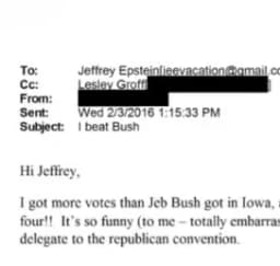 Will the sender of the “I beat Bush” email to Epstein not be revealed in 2026?
